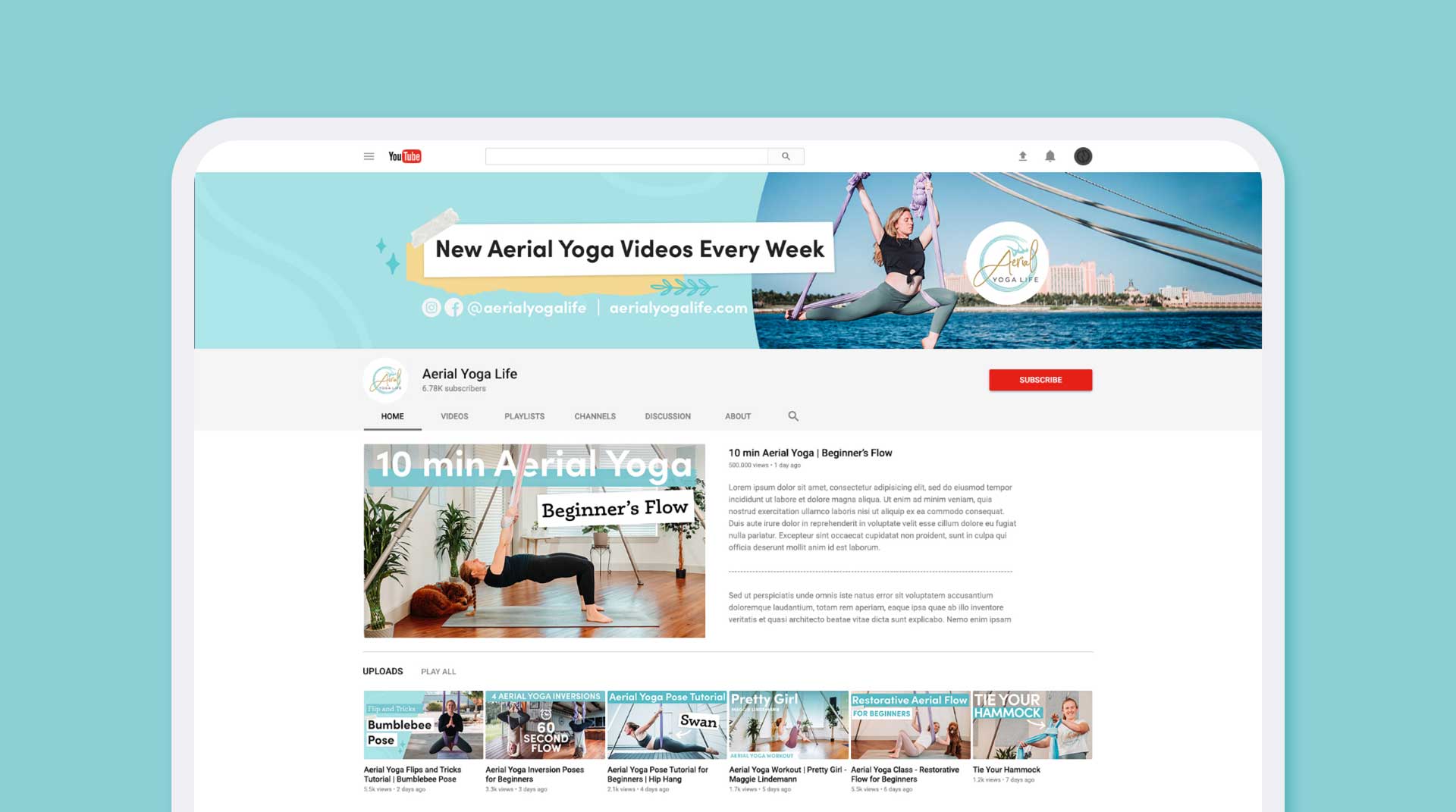 jess tindall -aerial yoga life - youtube page